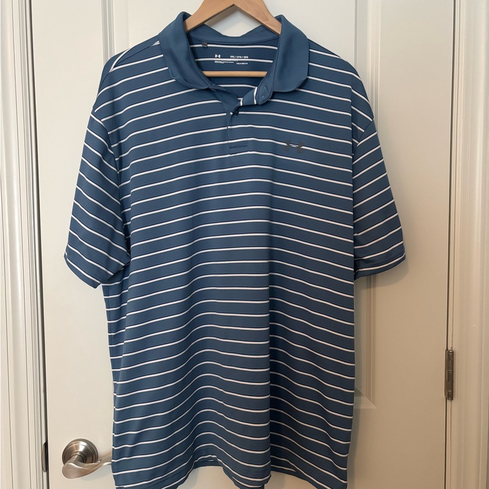 Under Armour Men's Polo in Blue and White Stripes